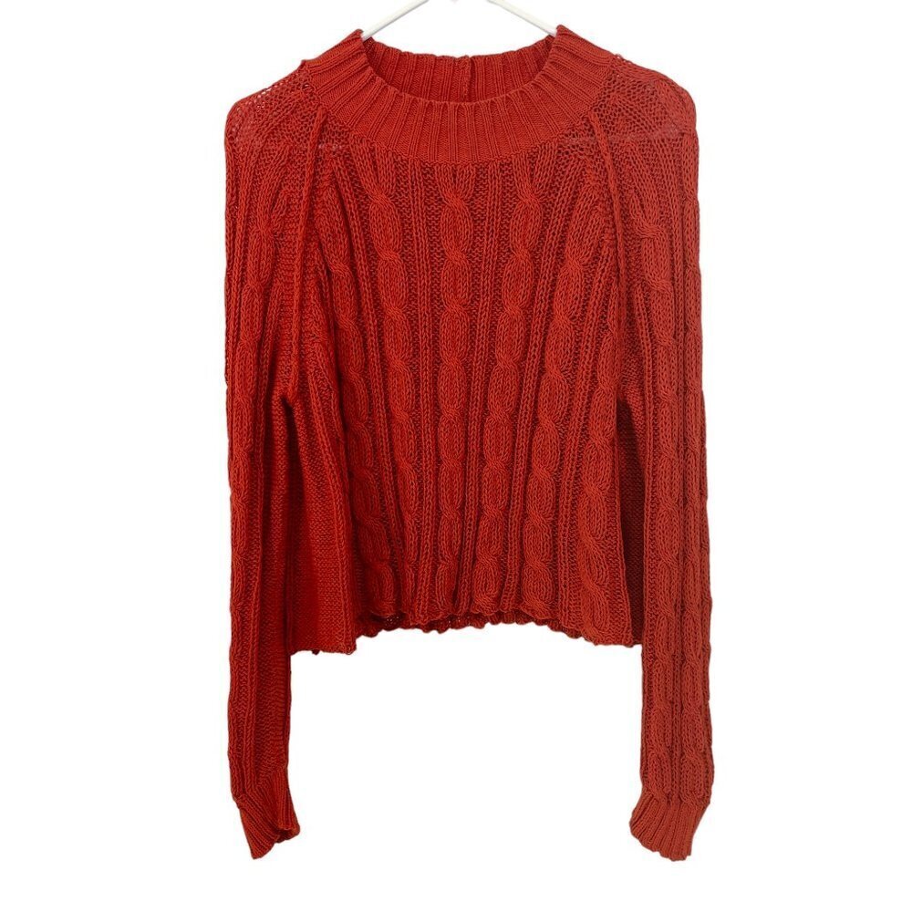 Wooden Ships Cable Knit Size M/L Orange Sweater Open Knit Cotton Blend